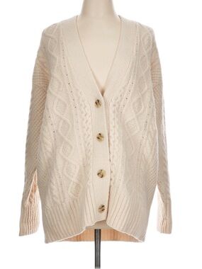 J. Crew Cream Cable Knit V-Neck Button Cardigan